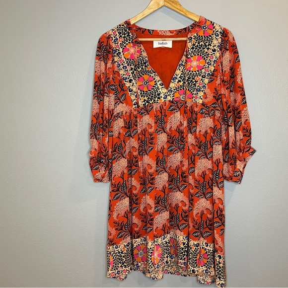 Ba&sh Dress Women's 0 Orange Multi Floral 3/4 Sleeve V-Neck Cottage Core NWT - Picture 3 of 8